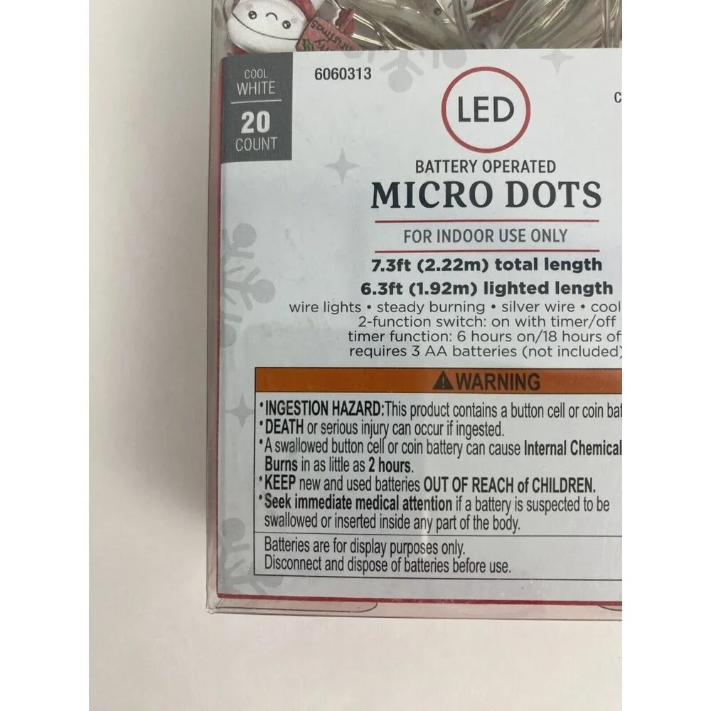 Snowman Indoor Light Set 20 Count 7.3 ft. Christmas Lights Battery Operated NEW